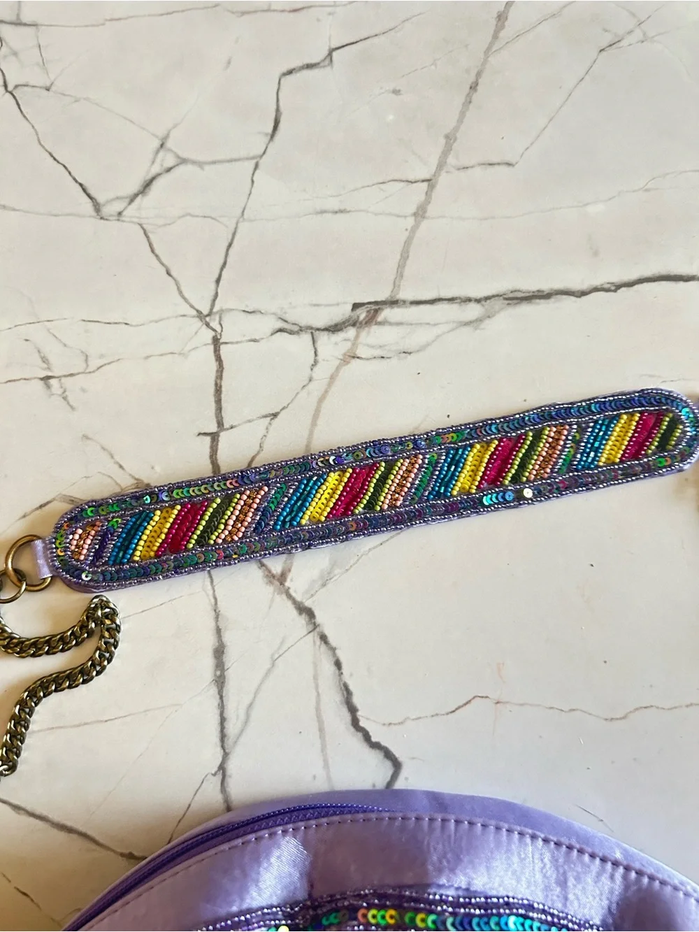 New with tags Beaded Rainbow Half-Moon Crossbody Bag - Purple